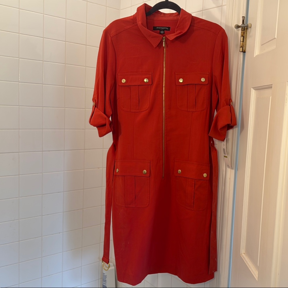 Sharagano NWT 14 Dark coral zipper dress